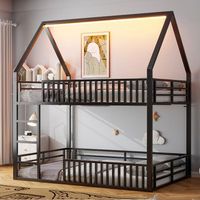 litera infantil con forma de casa 140 x 200 cm metal negro y luz led de 7 colores