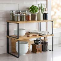 4 organizadores de cocina apilables de acero y bambu color negro
