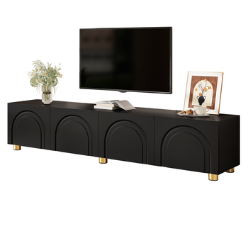 Mueble De Tv Negro 180 Cm, Mueble Bajo Para Tv Con 4 Puertas Y Relieve 3d, Mesa De Televisión Para Salón De Mdf