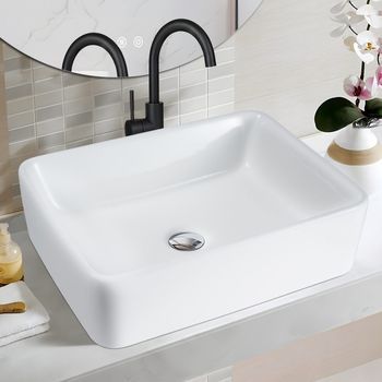 Lavabo De Encimera Nettlife, Lavabo De Baño De Cerámica - Lavabo De Encimera Cuadrado Blanco 40*30cm
