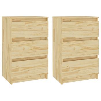 Pack 2 Uds Mesitas De Noche | Mesa Auxiliar | Mesilla Madera Maciza De Pino 40x29,5x64 Cm