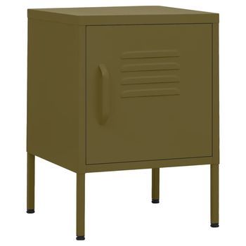 Pack 2 Uds Mesitas De Noche | Mesilla De Noche Verde Oliva Acero 35x35x51 Cm