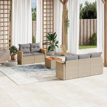 Conjunto De Sofá De Patio (con Cojines, 6 Piezas En Tonos Beige Combinados)