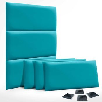 Dhome Juego De 6 Paneles Tapizados De Pana Premium Pack Autoadhesivos Para Pared Acústicos Absorbentes Protección Impactos (turquesa, 60x40cm, X6)