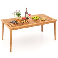 costway mesa de comedor exterior para 6 personas 170 x 90 x 755 cm de madera de acacia con agujero para sombrilla de 5 cm natural
