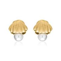 pendientes de conchas con perlas 925 plata chapada en oro