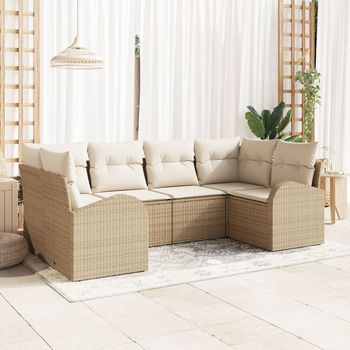 Conjunto De Sofá De Jardín De 6 Piezas Con Cojines Beige Ratán Poliéster V7672 Unico / Beige