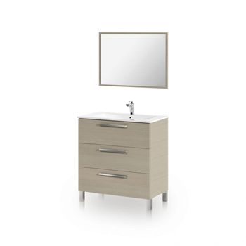 Mueble de baño de 3 cajones con espejo 80 cm melamina roble