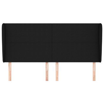 Cabecero Cama Mueble De Dormitorio Con Orejas De Tela 203 X 23 X 118/128 Cm Negro M02_0003629