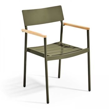 Sillón De Jardín De Aluminio Y Madera Verde Caqui, Leeds - Oviala