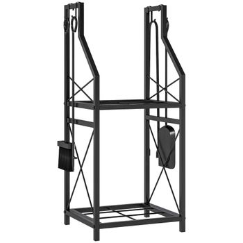 Estante para leña 34x30x80 cm negro