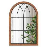 costway espejo con acabado de ventana arqueada espejo de pared decorativo con tablero trasero 60 x 90cm natural
