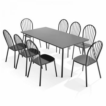 Mesa De Jardín Y Conjunto De 8 Sillas De Bistró De Acero Gris, Palavas - Oviala