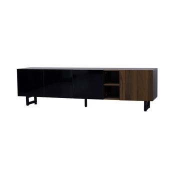 Mueble Tv De 180x38x50 Cm, Negro Brillante Y Efecto Madera, Con 4 Puertas