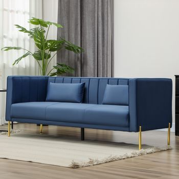 Sofá De 3 Plazas De Terciopelo Homcom 194,5x76x76 Cm Azul Marino