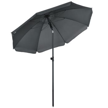 Outsunny Sombrilla de Playa con Protección UV50+ Mástil de Ø32 mm y Toldo Ajustable Ø180x209 cm Gris Oscuro