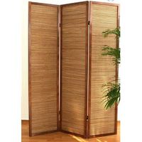 biombo de 3 paneles marron en madera y bambu 132x175 cm par06066