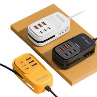 regleta usb 6 en 1 con cable type-c 3 usb-a  3 usb-c carga rapida adaptador de alimentacion para telefono cargador