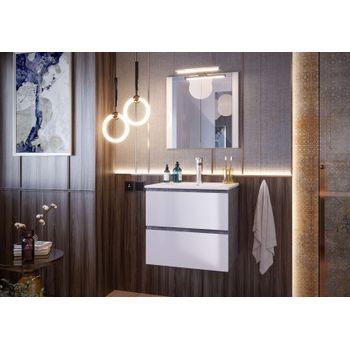 Mueble De Baño 60 Cm Neli 2 Cajones Cemento Y Blanco T-bath Incluye Lavabo, Espejo Y Lámpara Led