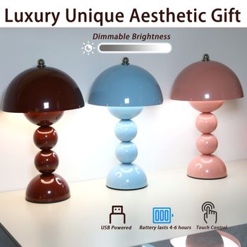 Lámpara de Escritorio Estilo Hongo con Forma de Burbuja, Luz Ambiental Vintage Viral, Disponible en 3 Colores: Rosa/Azul Cielo/Rojo Vino, Cuidado para los Ojos