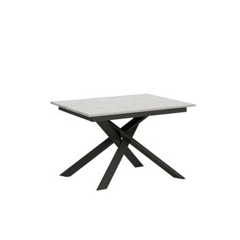 Mesa extensible 90x120/180 cm efecto madera blanco espatulado, hierro