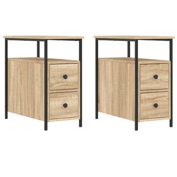 Pack 2 Uds Mesitas Noche | Mesa Auxiliar | Mesilla Madera Ingeniería Roble Sonoma 30x60x60 Cm
