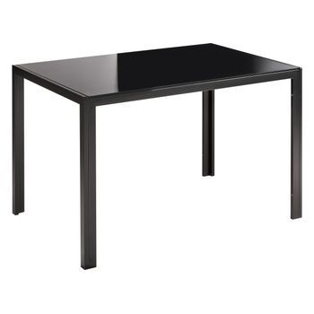 Mesa De Comedor Tapa De Vidrio Templado Negro 120 X 80 Cm Patas Rectas De Metal Rectangular Moderna Lavos