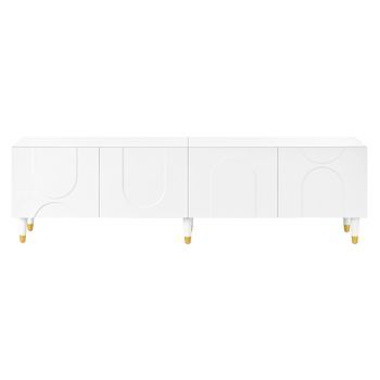 Mueble De Tv Blanco De 180 Cm Con Cuatro Puertas Y Relieve Arqueado Asimétrico