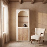 libreria de mdf crema y mango macizo de 2 puertas