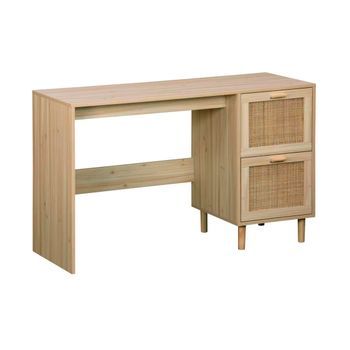 Mesa Escritorio Camile Con 2 Cajones Con Frentes Decorativos De Ratán