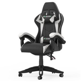 Silla Gamer Reclinable De Respaldo Alto En Piel Sintética Con Reposacabezas Y Soporte Lumbar, Blanco, Rattantree