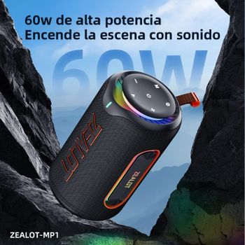 ZEALOT-MP1 Altavoz Bluetooth portátil 60W Altavoz exterior Bluetooth 5.4 con IPX6 impermeable, 10H de tiempo de reproducción, para acampar y hacer senderismo