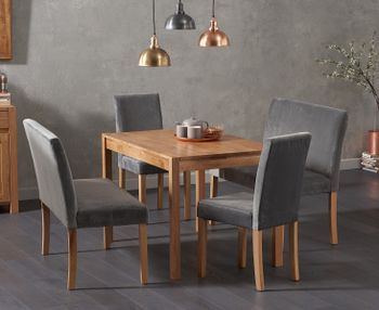 Oxford 120cm Solid Oak Dining Table with Mia Grey Velvet Benches with Backs and Mia Velvet Chairs - Grey, 2 Chairs