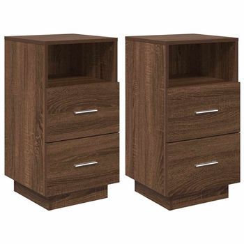 Pack 2 Uds Mesitas De Noche | Mesilla De Noche Con 2 Cajones Roble Marrón 36x36x68 Cm