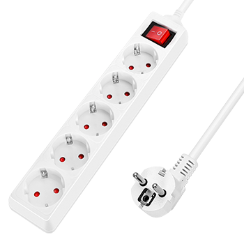Aigostar Regleta alargador de 5 enchufes con cable de 1,5 metros e interruptor. Color Blanco