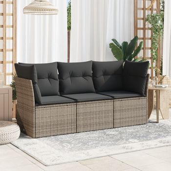 Conjunto De Sofá De Jardín 3 Uds | Mueble Jardin Mesa Y Sillas Y Cojines Ratán Sintético Gris Cfw532182