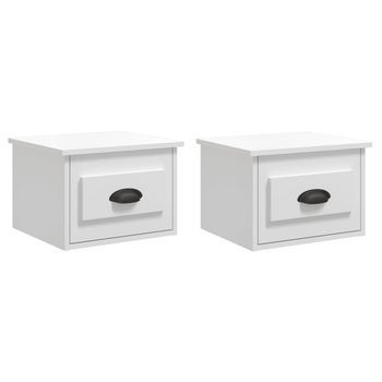 Pack 2 Uds Mesitas De Noche | Mesa Auxiliar | Mesilla De Pared Blanco Brillante 41,5x36x28 Cm