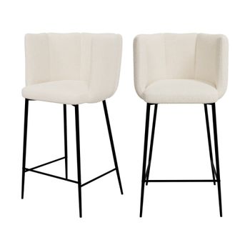 Set de 2 taburetes para isla de cocina en tela bouclé beige 65 cm