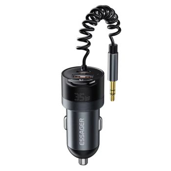 ESSAGER ES-CC20 transmisor FM Bluetooth V5.3 Cargador de coche USB 35W PD + QC3.0 Adaptador de radio inalámbrico Reprodu