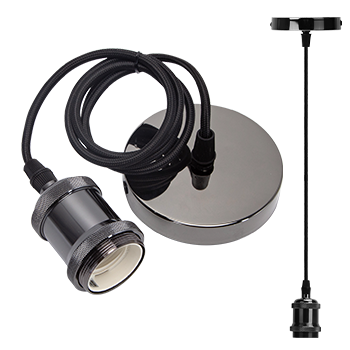 Aigostar Portalámpara de Metal Para Colgar Lámparas,Vintage Retro Lámpara Colgante Portalámpara de E27 con Cable,Péndulo de 100 cm,Ideal para iluminación de Techo,Negro
