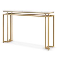 costway mesa consola moderna con superficie de marmol artificial y estructura de metal geometrica para entrada y pasillo 30 x 120 x 805 cm dorada