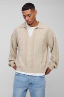 jersey oversize recto de punto en ochos estilo polo beige