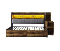 cama de hierro 90x200 cm - con almacenamiento cajones escritorio extraible enchufes y led - color madera