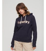 superdry para mujer w2011973a sudadera con capucha metallic core azul marino xxs casual algodon