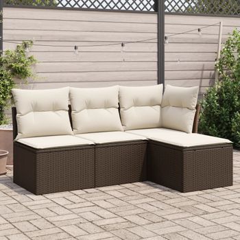 Set De Sofás De Jardín 4 Uds | Mueble Jardin Mesa Y Sillas Y Cojines Ratán Sintético Marrón Cfw87232