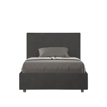 Cama De Una Plaza Y Medio Con Almacenaje Acolchada 120x190 Microfibra Gris Mika