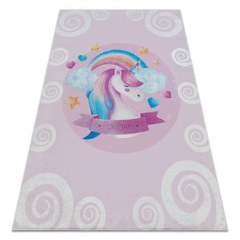 Alfombra Lavable Bambino 2533 Unicornio, Arcoiris Para Niños Antidesl 160x220 Cm