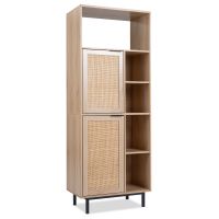 costway armario de almacenamiento con puertas de ratan y estantes ajustables gran capacidad diseno natural para salon 60 x 35 x 157 cm natural