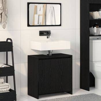 Armario De Baño Con Espejo De Madera De Roble Negro 60x33x61 Cm De Madera De Ingeniería V9107 Unico / Negro