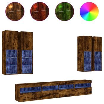 Muebles De Tv De Pared Con Luces Led 7 Piezas Roble Ahumado Vidaxl